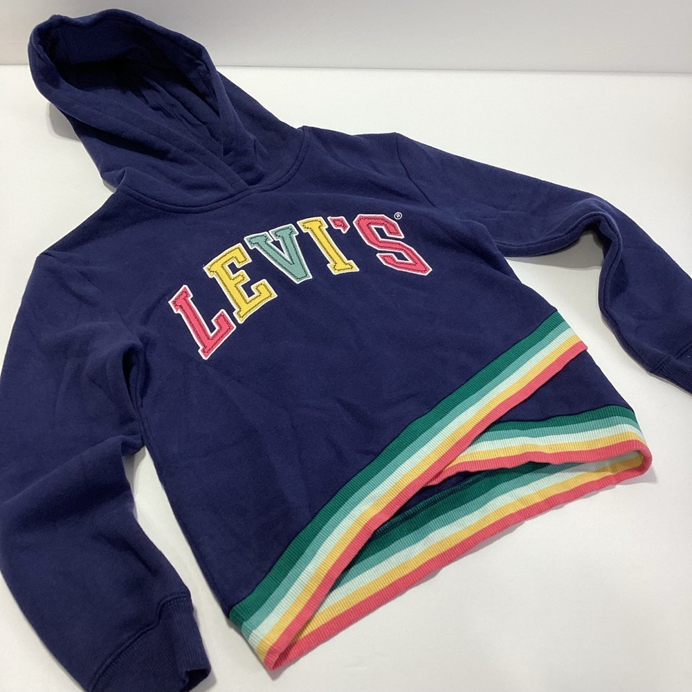 Levi's Kids Blue Hoodie with Colorful Stripes Crop Front Design M 10-12 yrs